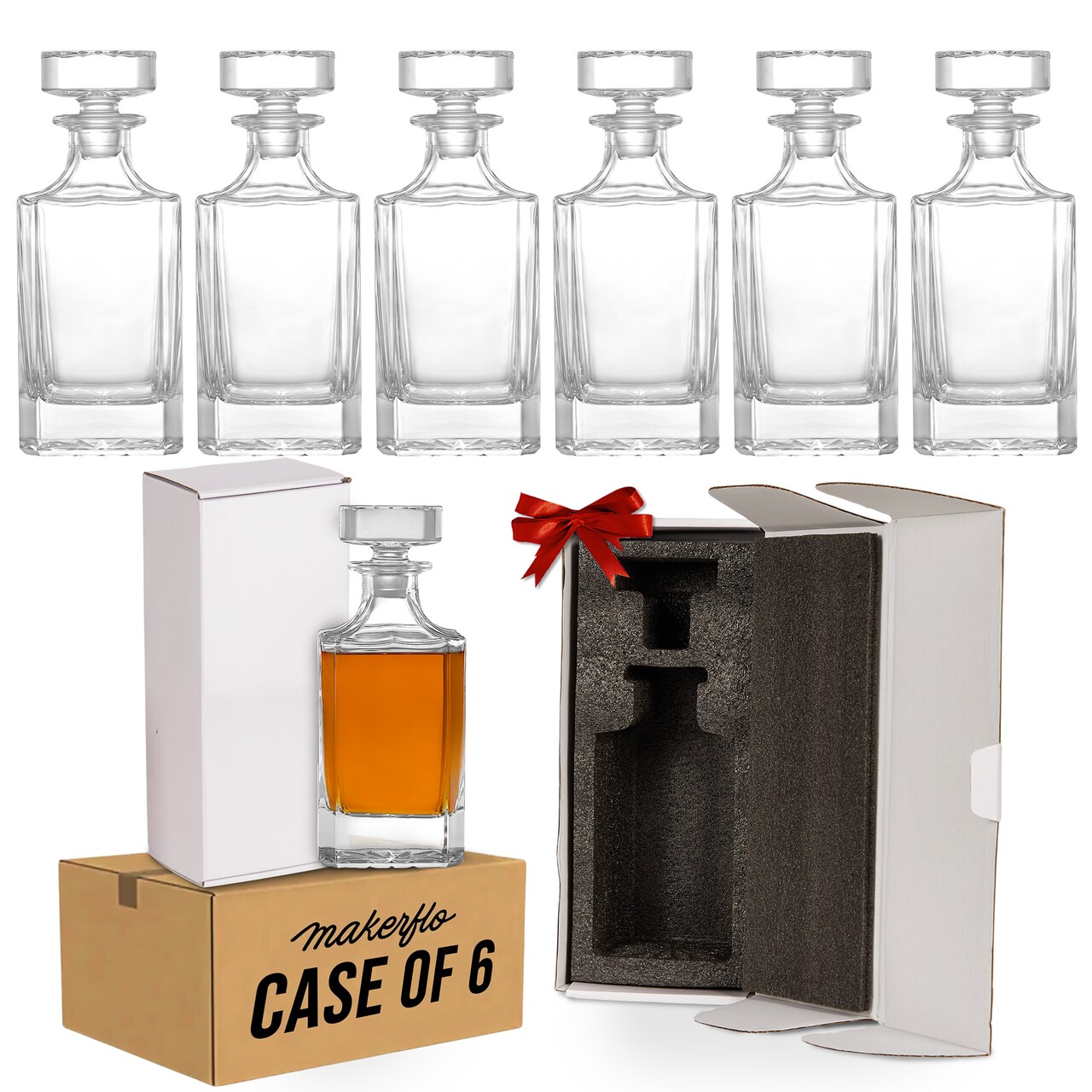 Makerflo Customizable Decanter with Airtight Stopper 25 oz | Liquor Decanter Bottle for Wine, Scotch, Bar, Ideal for DIY Personalization - Laser Engraving, UV DTF, Vinyl, Epoxy, Individually Wrapped